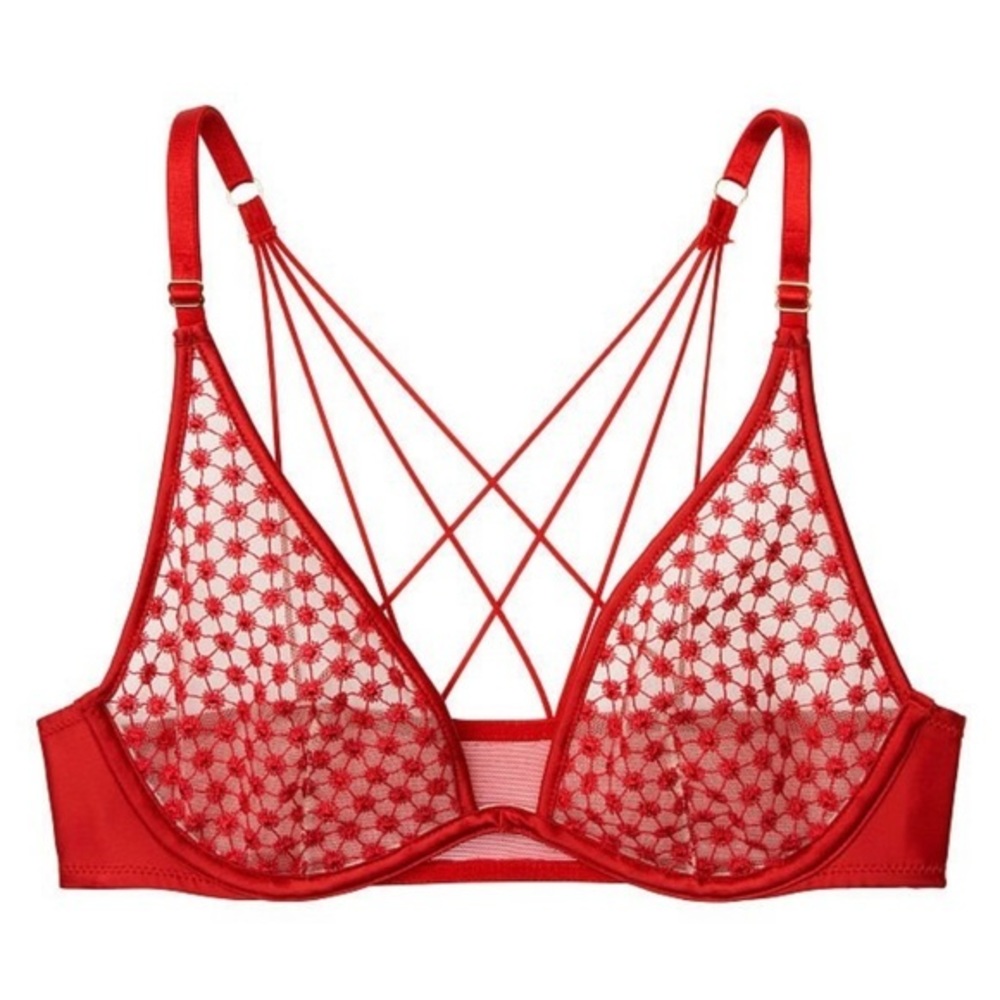 Red Victoria Secret Starburst Plunge Bra 32DDD